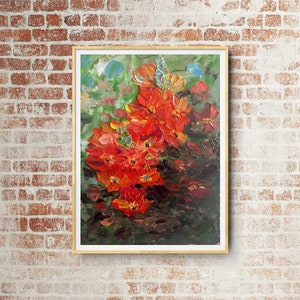 Pintura al óleo Flores ardientes Cuadro de pared Espátula hecha a mano Pinturas al óleo Cartón Impresionismo moderno