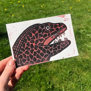 Red Moray Eel Linocut Original Print