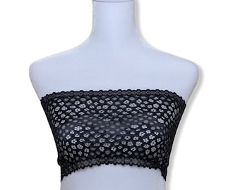 New Strapless Sexy Lingerie Stretch Lace Bandeau Bra Tube Top (Jet Black Iris)