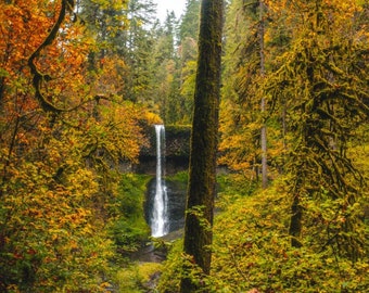 Wasserfall Poster Print, Winter Falls Oregon, Wasserfall Wandkunst, Herbstlaub Home Dekor, Herbst Wandkunst