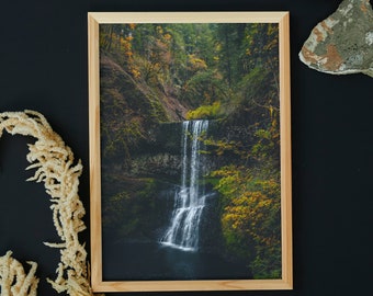 Lower South Falls Poster, Waterval fotografie, Oregon Landschappen, Silver Falls State Park