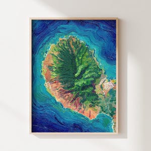 West Maui, Hawaii—Fine Art Giclée Print—Tropical Island Map—Colorful Painted Topographic Landscape—Original Artwork by Olivia Serrill