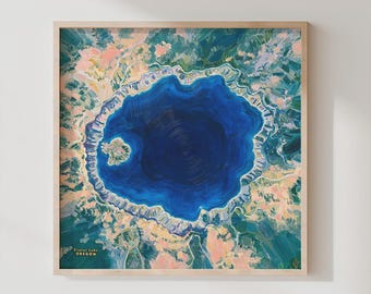Crater Lake National Park, Oregon Konstnärligt gicléetryck — Topografisk karta över nordvästra Stilla havet av Olivia Serrill