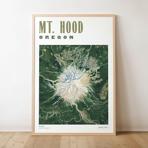 Mt. Hood, Oregon Poster Print—Featuring Pacific Northwest Mountain Map Fine Art Oil Painting by Olivia Serrill