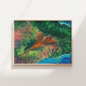 Haleakala National Park, Maui, Hawaï: gicleeprint fine-art: kaart vulkanen Hawaï, geschilderd landschap, origineel kunstwerk van Olivia Serrill