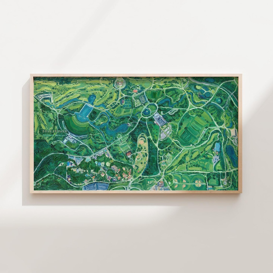 Forest Park, St. Louis, Missouri Fine Art Giclée Print—Vibrant Midwest Aerial Painting by Olivia Serrill - 36" x 20"