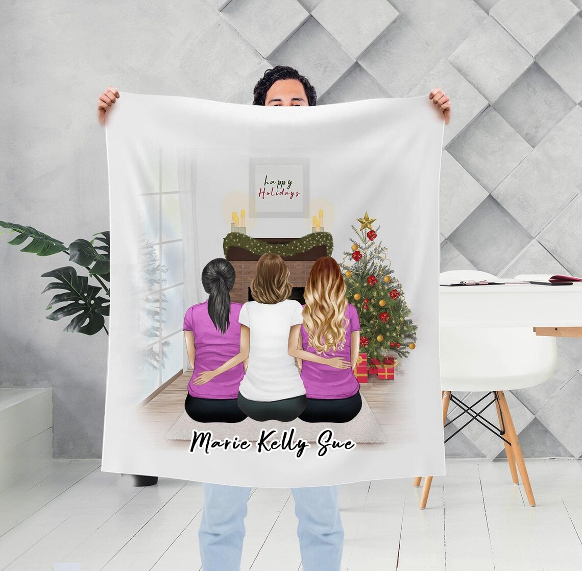 Custom Best Friends Christmas Blanket Personalized Besties Etsy