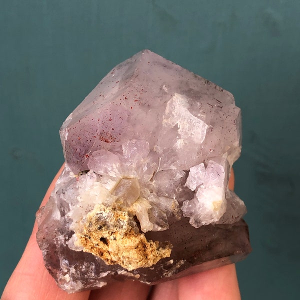 2oz Ethically Sourced Purple Heart Miner Direct Red Hematite Smoky Amethyst Unprocessed Self Healed Higher Chakra Crystal Point Palm Stone