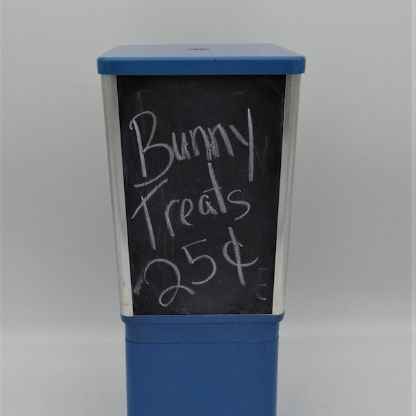 BUNNY Treat Dispenser BLUE Repurposed from Authentic Vintage Gumball Machine with Chalkboard Panels