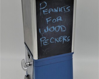 WOODPECKER FOOD Feeder in BLUE Repurposed from Authentic Vintage Gumball Machine with Chalkboard Panels