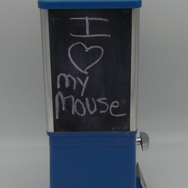 MOUSE Food Dispenser in BLUE Repurposed from Authentic Vintage Gumball Machine with Chalkboard Panels