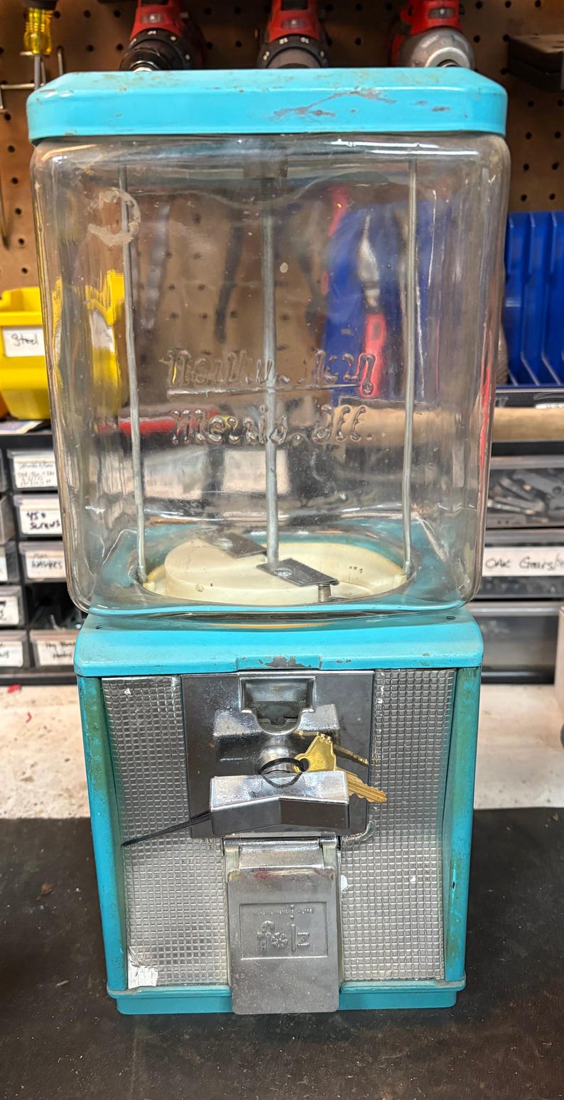 Incroyable couleur des années 1970 Folz Retro vintage Northwestern en verre gaufré globe machine à gommes bonbons modèle 60 image 1