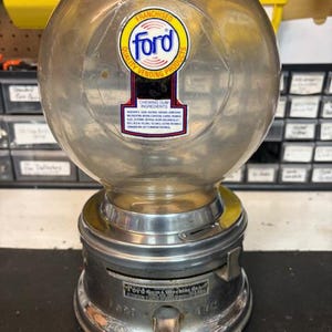 Discounted Vintage Ford Chiclet Gum Machine with Plastic Globe and Orginal Decal