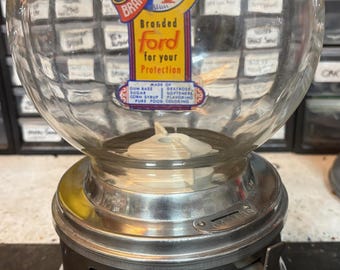 Antique Penny Ford Gum Machine Mini Globe With Tax Stamp Texas Gumball Machine with Curly Chute