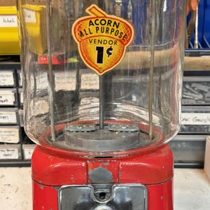 Vintage 1940's Oak Acorn Penny Candy Nut Gumball Machine With Rare