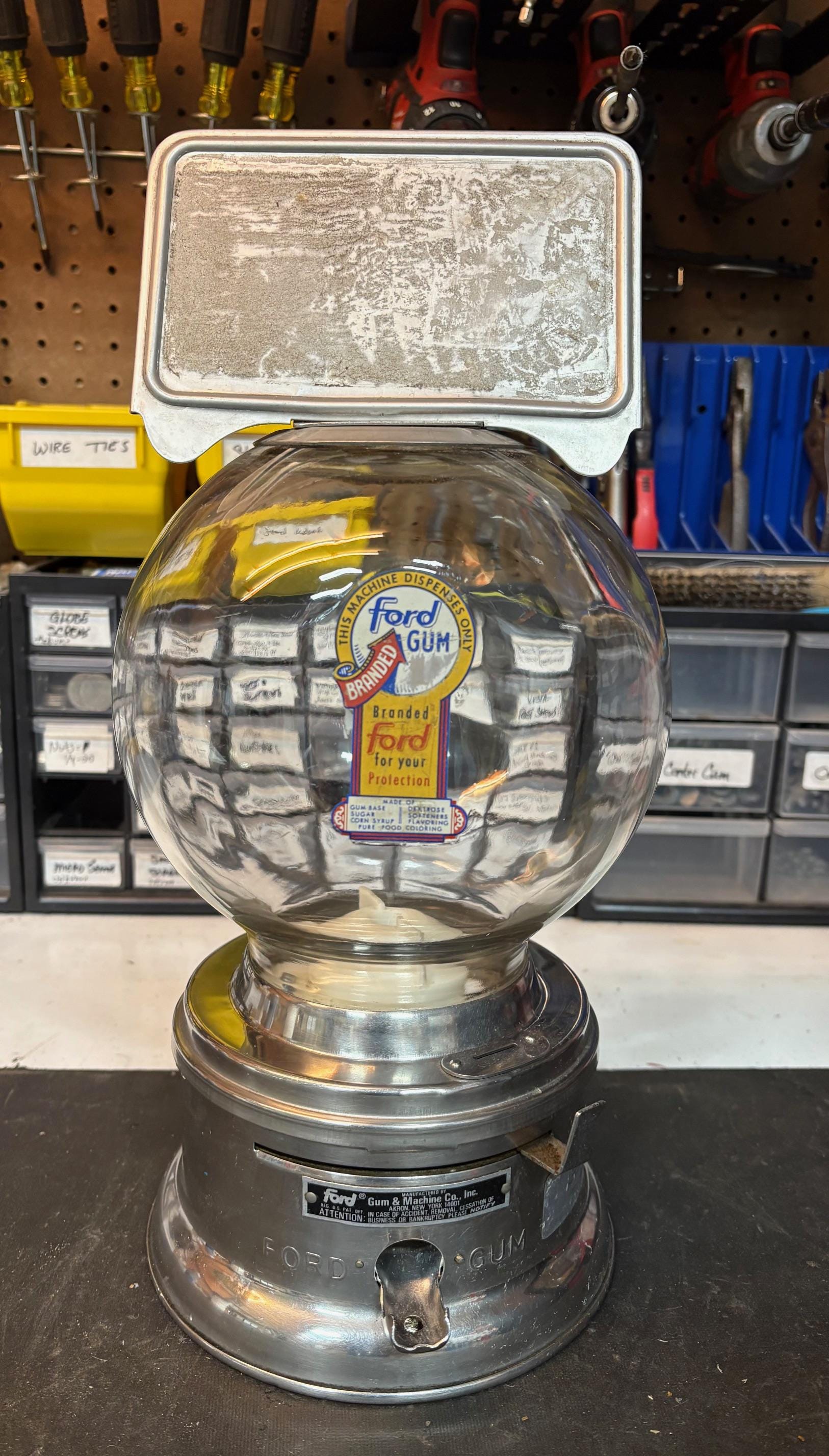 Antique Ford Gumball Machine with Glass Globe  F100 Ford Gum Machine