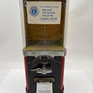 Antique Vintage Victor Penny Gumball Machine Works Great! Perfect Gift Idea Kiwanis Advertisement and Tennessee Tax Stamp