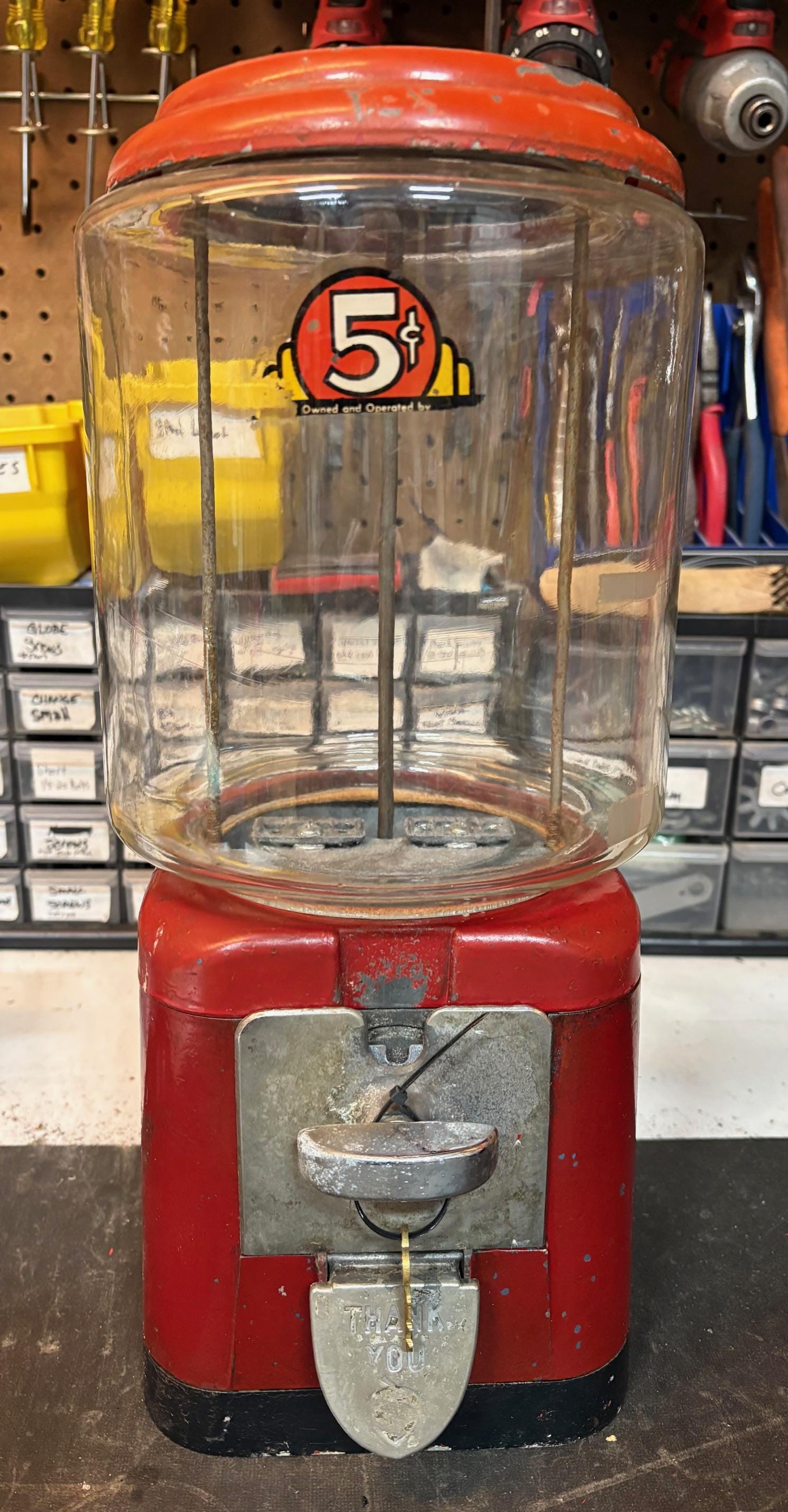 Vintage 1940's Oak Acorn Nickel Candy Nut Gumball Machine With