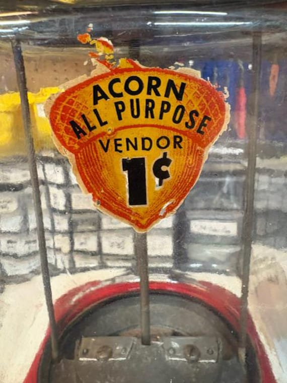 Vintage 1940's Oak Acorn Penny Candy Nut Gumball Machine With Rare