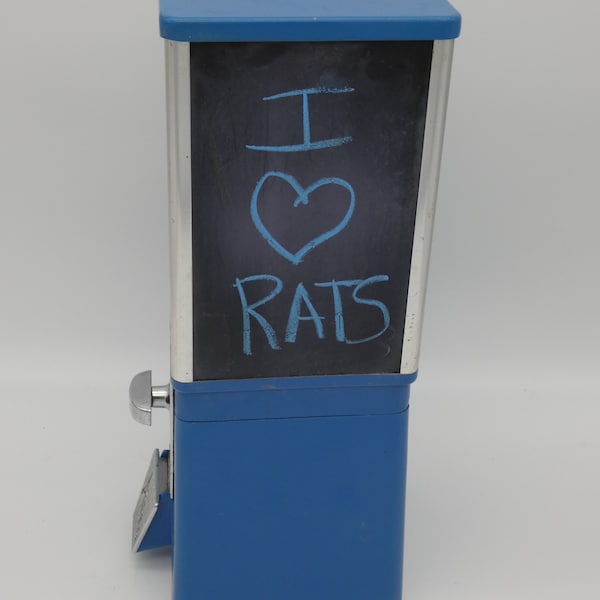 RAT Food Dispenser in BLUE Repurposed from Authentic Vintage Gumball Machine with Chalkboard Panels