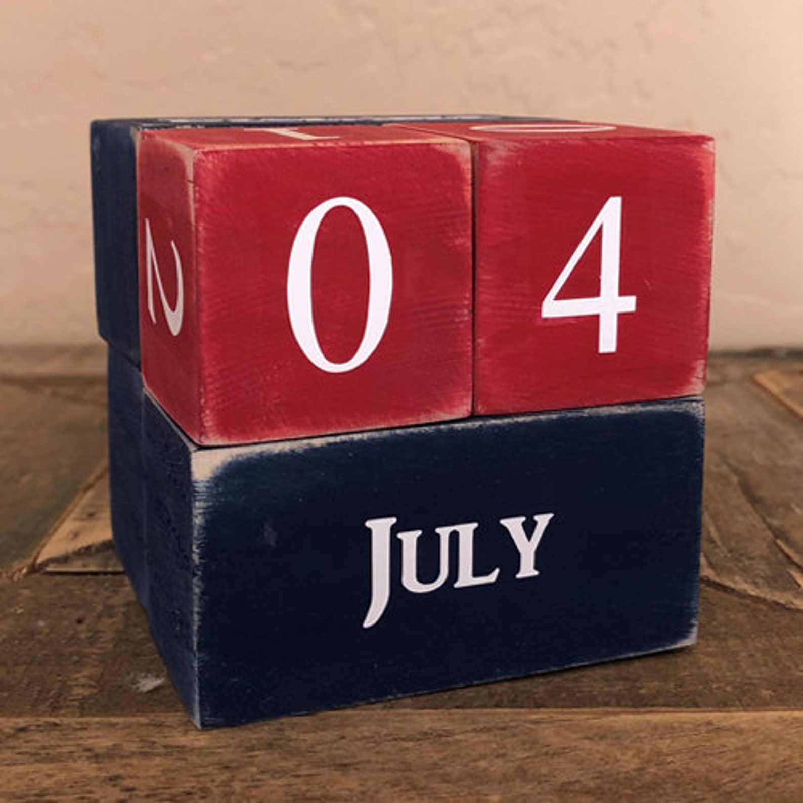 Red White & Blue Calendar Wood Block Perpetual Calendar Etsy