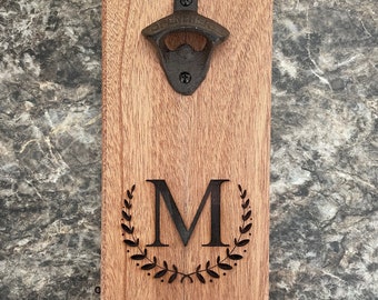 Personalized Initial Wreath Bottle Opener - Perfect for your man cave or bar, wedding gifts, and groomsmen