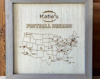 Personalized NFL Football Wood US Travel Map - Football fans, stadium bucket list