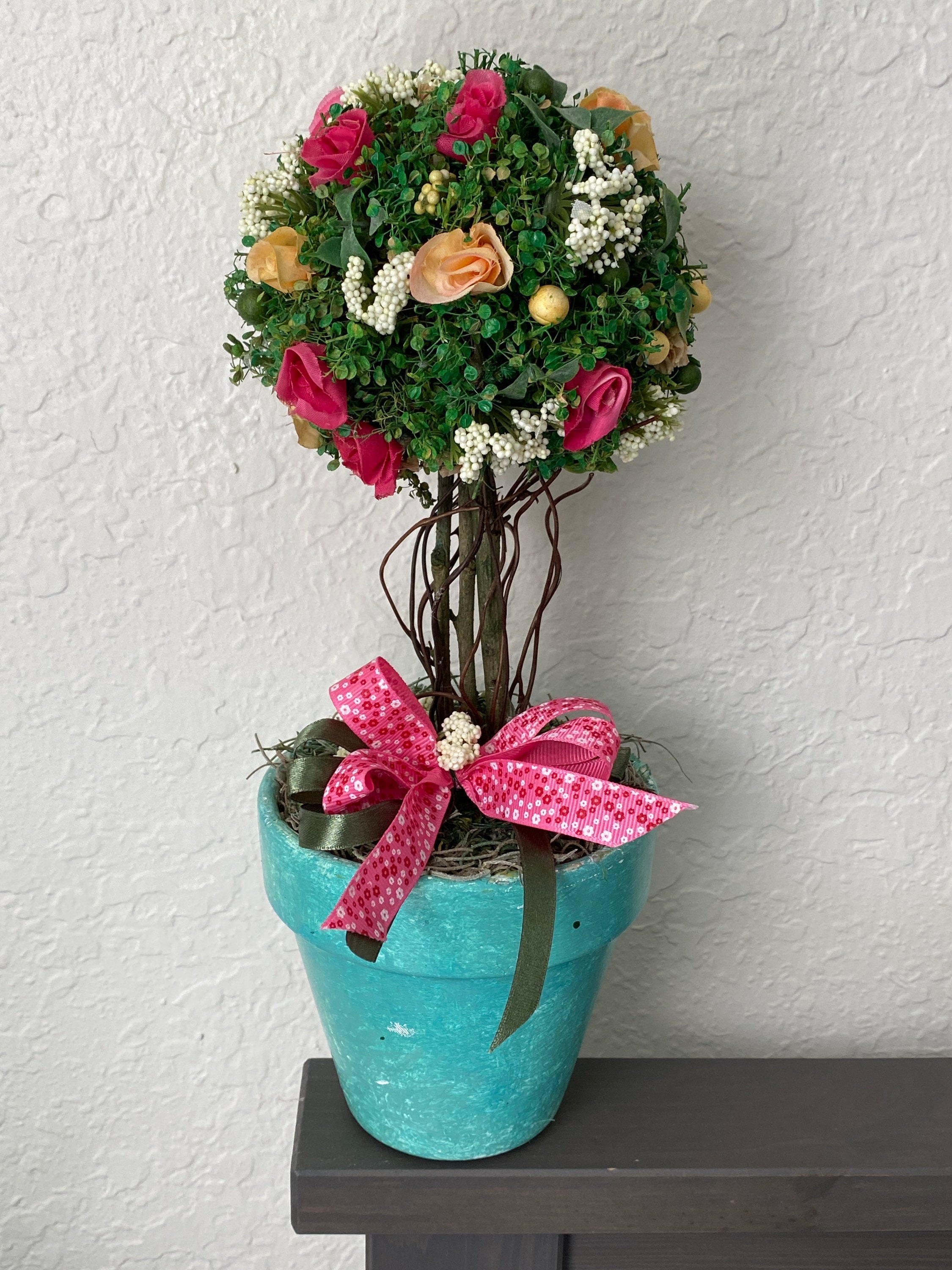Spring Topiary dried and silk flower arrangement Etsy