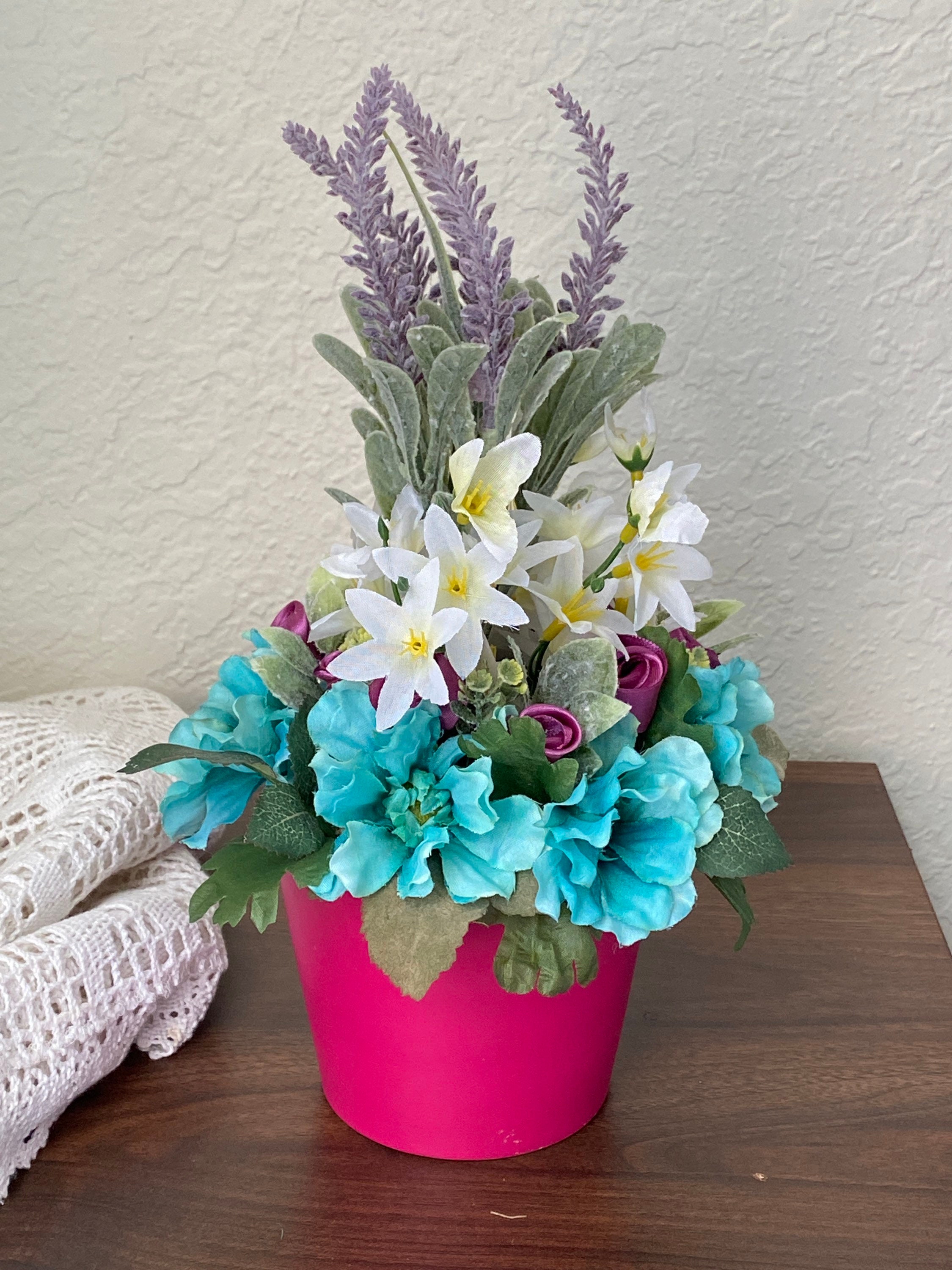 Summer silk flower arrangement Bedroom desk centerpiece Etsy