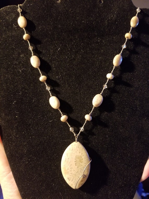 SALE*Fossilized Coral and 925 Sterling Necklace - image 1