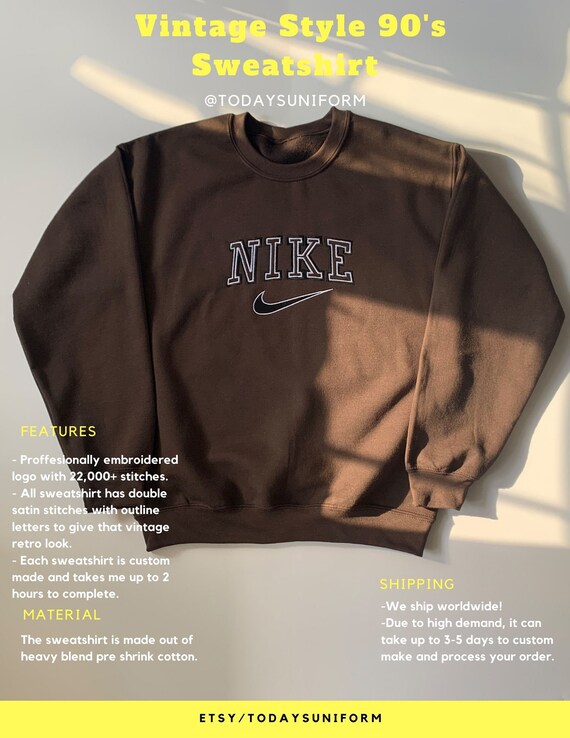 Embroidered 90s Spell Out Retro Sweatshirt | Brown Jumper with Double Outline Logo