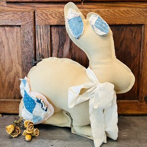 Large Antique Farmhouse Quilt Bunny Pillow - Bunny Pillow - Vintage Quilt - Rabbit Pillow - Farmhouse Decor - Easter Spring Decor