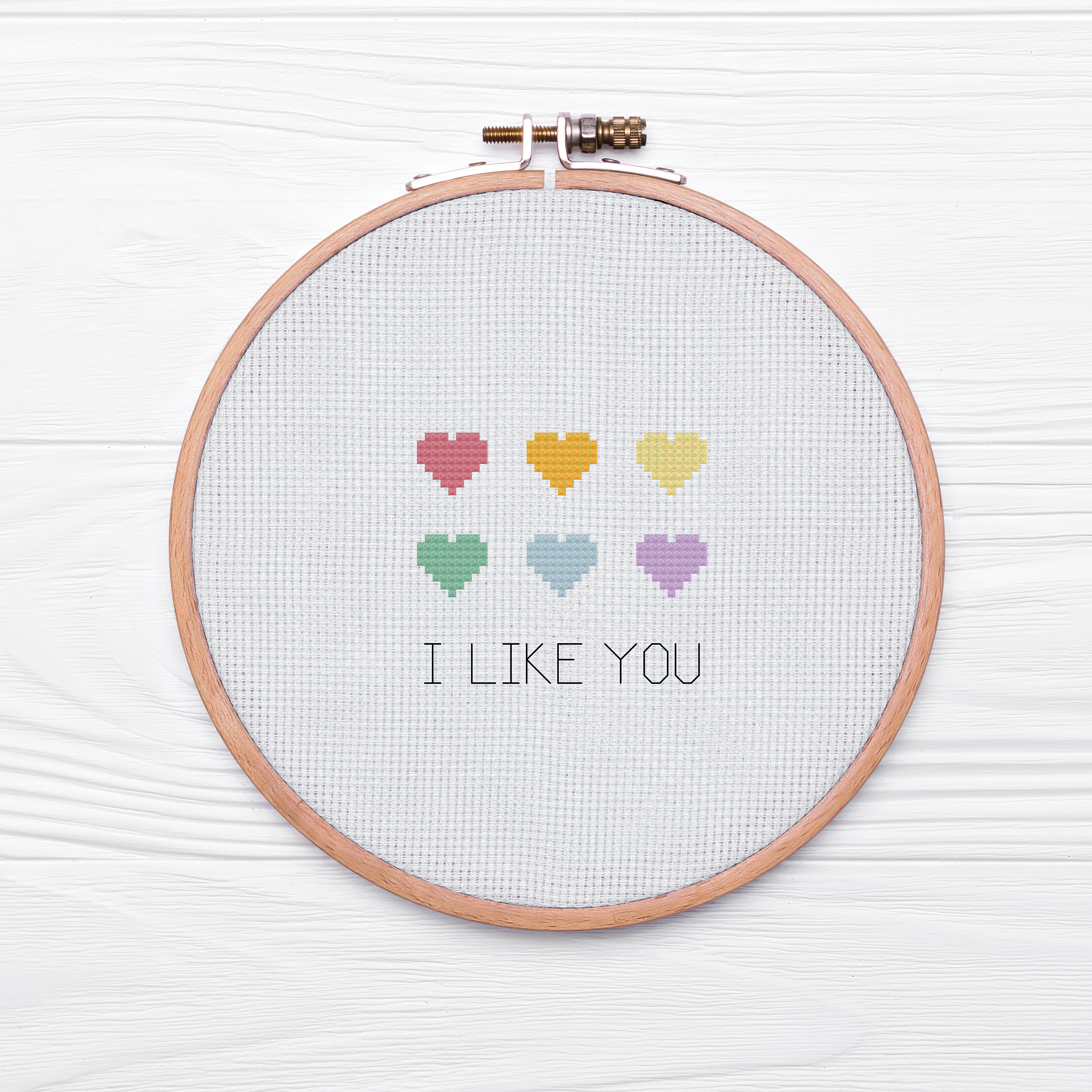 ハートの「I Like You」 - モダンでかわいいクロスステッチの PDF パターン