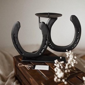 Rustic Elegance DecorArtisan CraftsmanshipHandcrafted Horseshoe CandleholderVintage Home Decor EnthusiastsHandmade MemorialHousewarming image 1