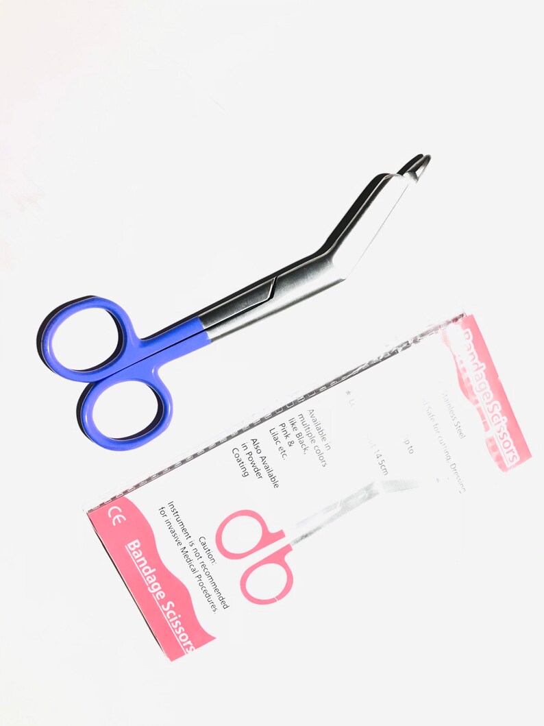 Bandage scissors half blue powder coated stainless steel