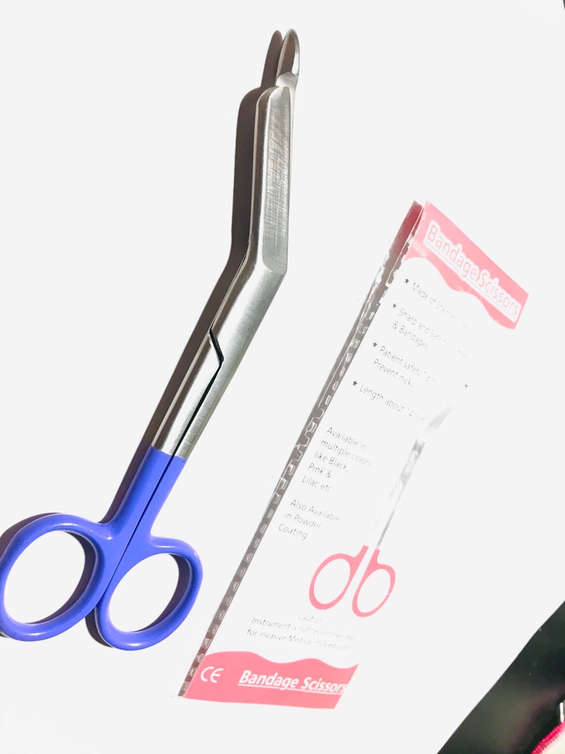 Bandage scissors half blue powder coated stainless steel