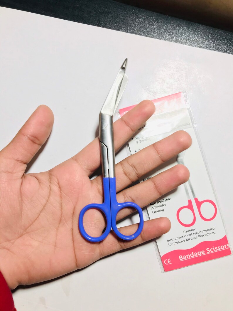 Bandage scissors half blue powder coated stainless steel