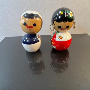 vintage Asian wood bobble heads