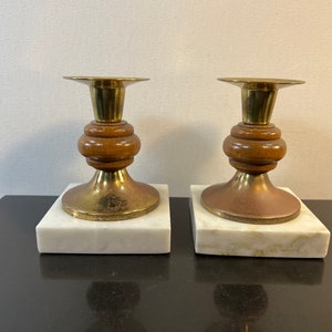 Vintage brass and marble candleholders