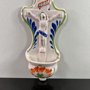 vintage cermaic crucifix holy water holder (as is) image 1