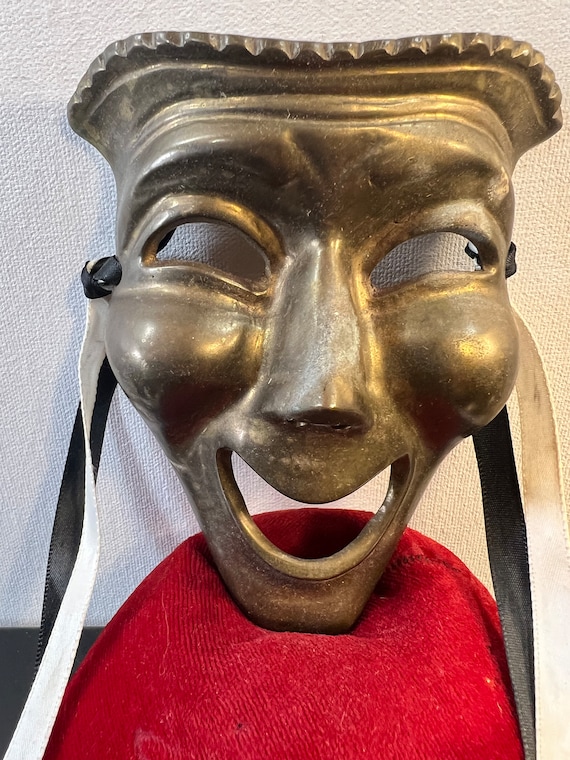 Vintage brass comedy mask - image 1