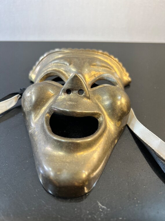 Vintage brass comedy mask - image 3