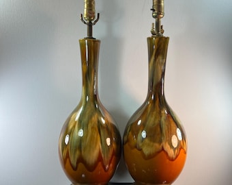 Lot de deux lampes MCM vintage à émail goutte à goutte