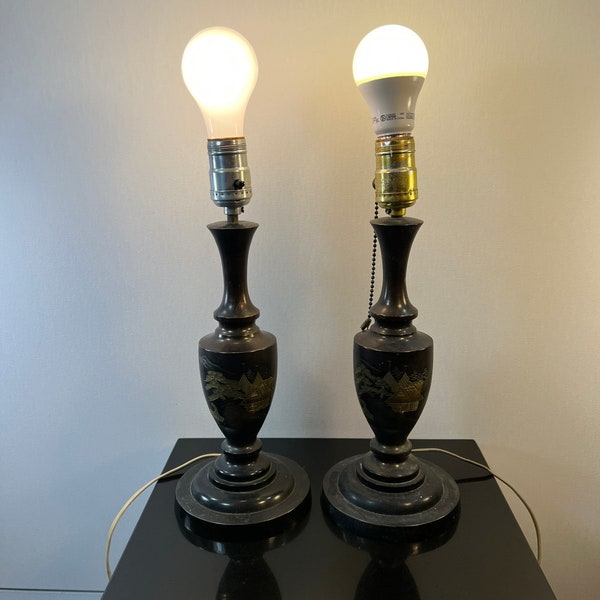 Vintage metal asian lamps set of two