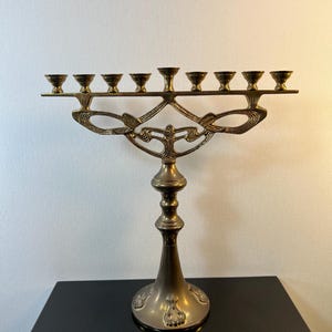 vintage large art nouveau brass menorah