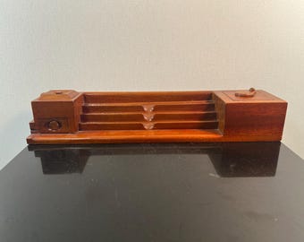 Vintage wood inkwell desk set
