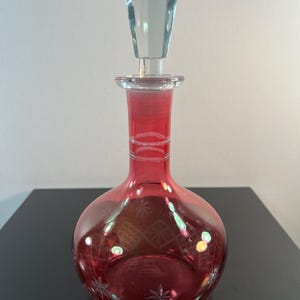vintage cranberry etched decanter