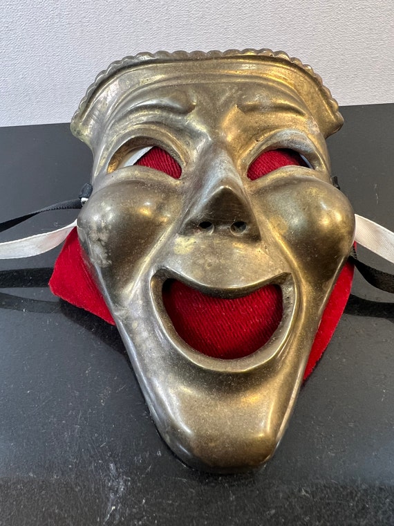 Vintage brass comedy mask - image 2