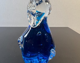 vintage blue art glass penguin
