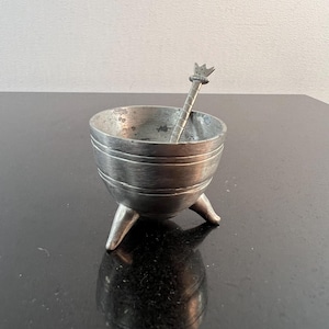 vintage pewter salt cellar with spoon